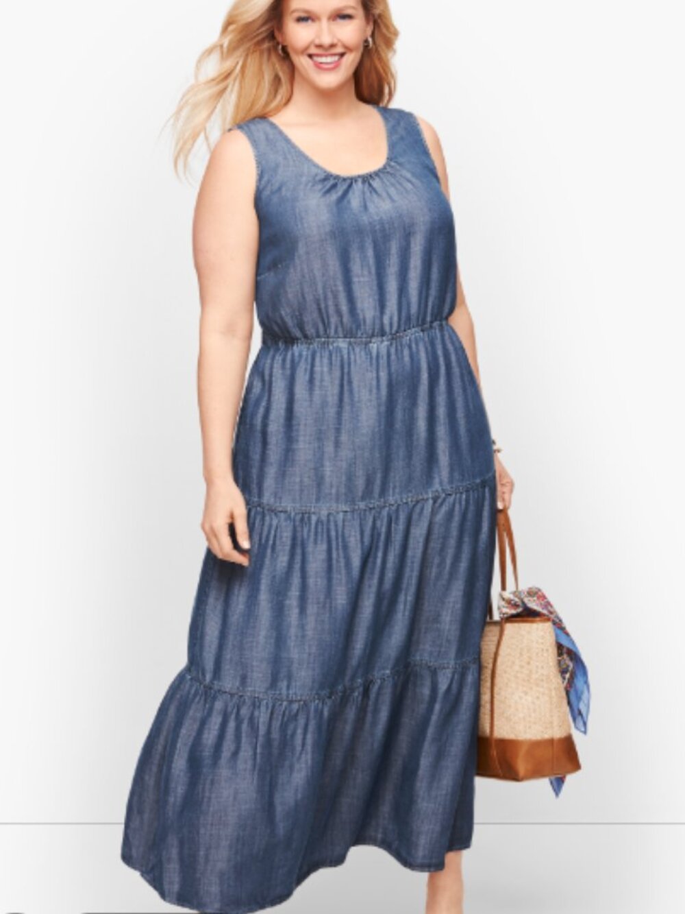 Talbots Tencel Tiered Scoop Neck Maxi Dress
